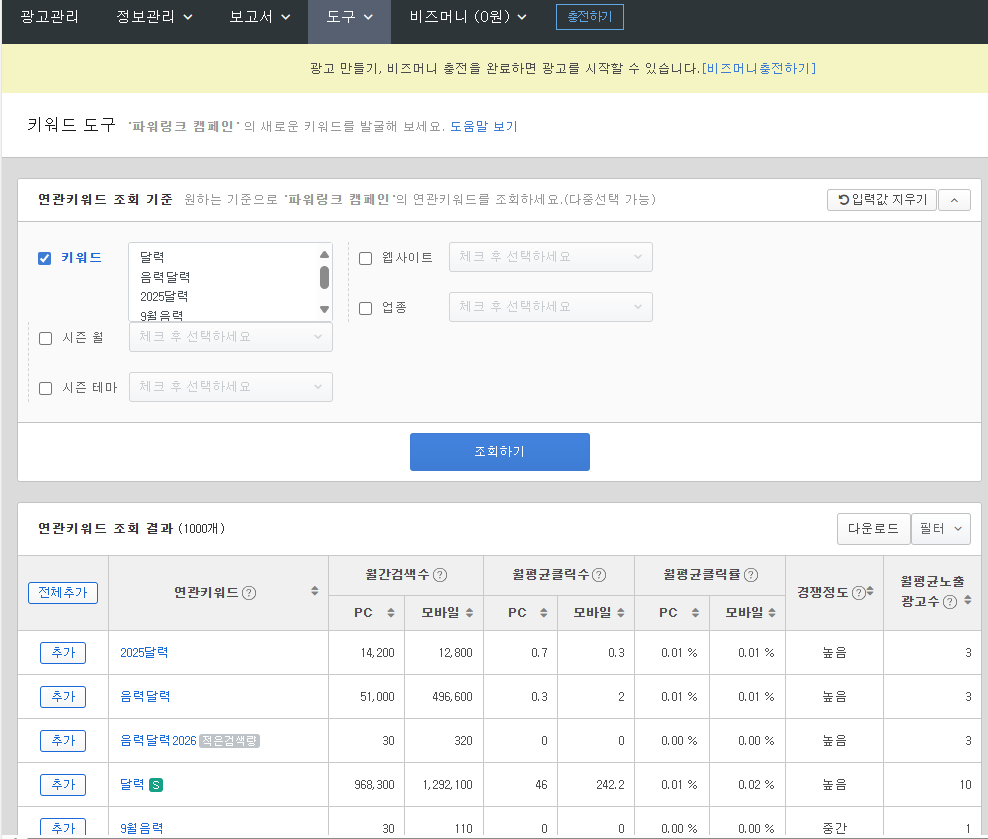네이버 키워드 도구