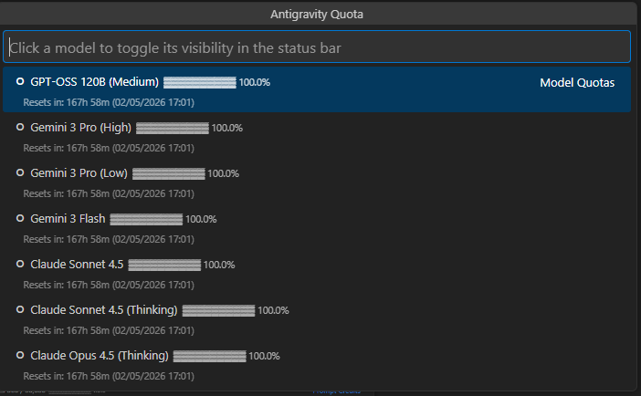 모델별 할당량 관리  Antigravity Quota