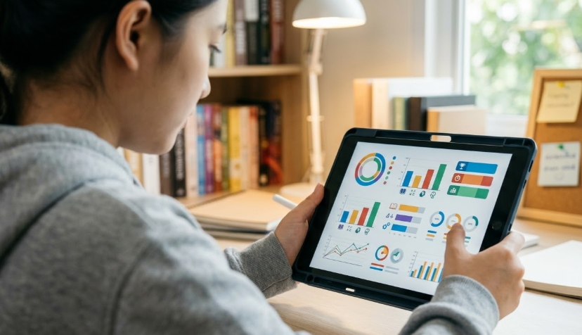 태블릿으로 맞춤형 문제를 풀고 있는 아이